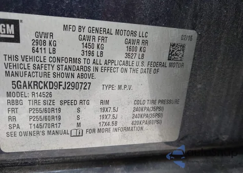 2015 Buick Enclave Premium z USA, uszkodzony, nr VIN 5GAKRCKD9FJ290727